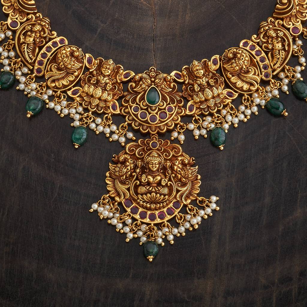 Kushal'S Fashion Jewellery Gold-Plated Ruby Stones And Beads Antique Necklace : 433522