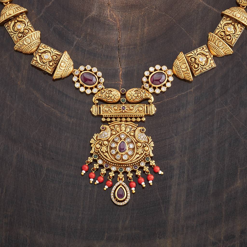 Kushal'S Fashion Jewellery Gold-Plated Ruby Stone Studded Antique Jewellery Set : 433436