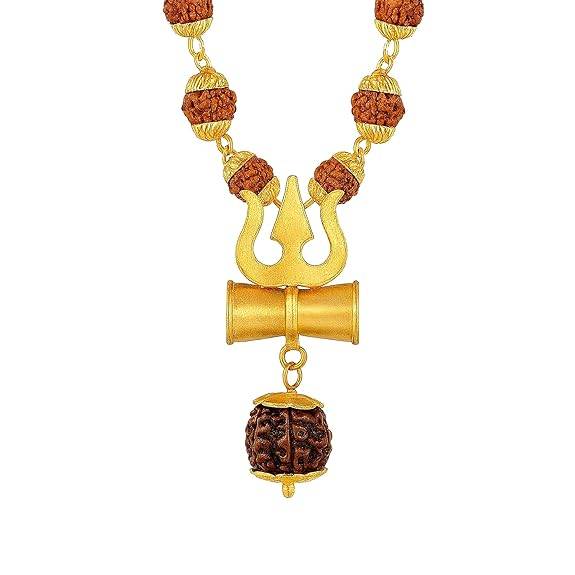 Trishul & Damru Pendant With Rudraksha Mala Gold-Tone Spiritual Necklace For Men : OSAK056-IGBRNPENDANT