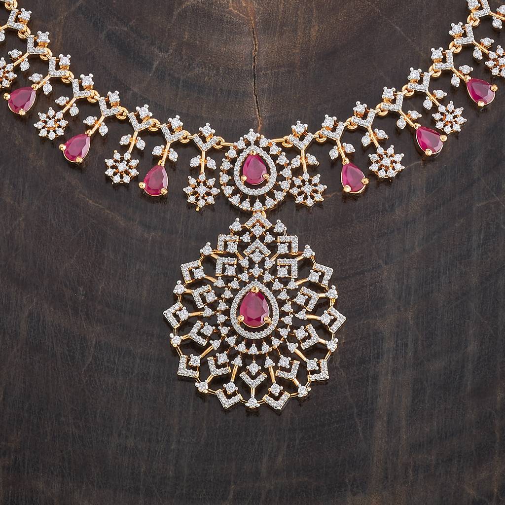 Kushal'S Fashion Jewellery Gold-Plated Ruby Stone Studded & Zircon Necklace Jewellery Set-177073 : 424450