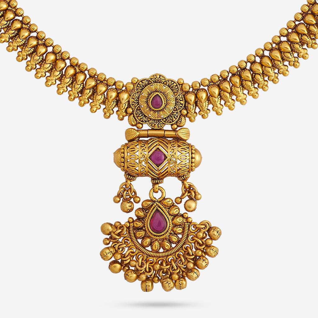 Kushal'S Fashion Jewellery Ruby Gold-Plated Ethnic Antique Necklace And Earring Set  -188141 : 447868