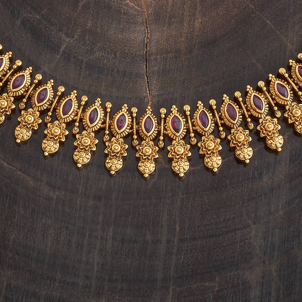 Kushal'S Fashion Jewellery Ruby Gold-Plated Ethnic Antique Jewellery Set-181641 : 434114