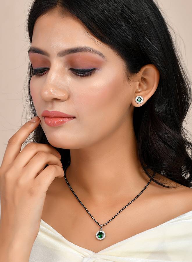 Sparkling Essentials Green Round Silver Magalsutra : 8905124495348