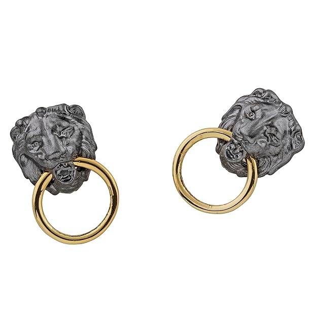 Estele Gold Plated Designer Black Lion Head With Gold Ring Stud Earrings For Women : 688706-IGER