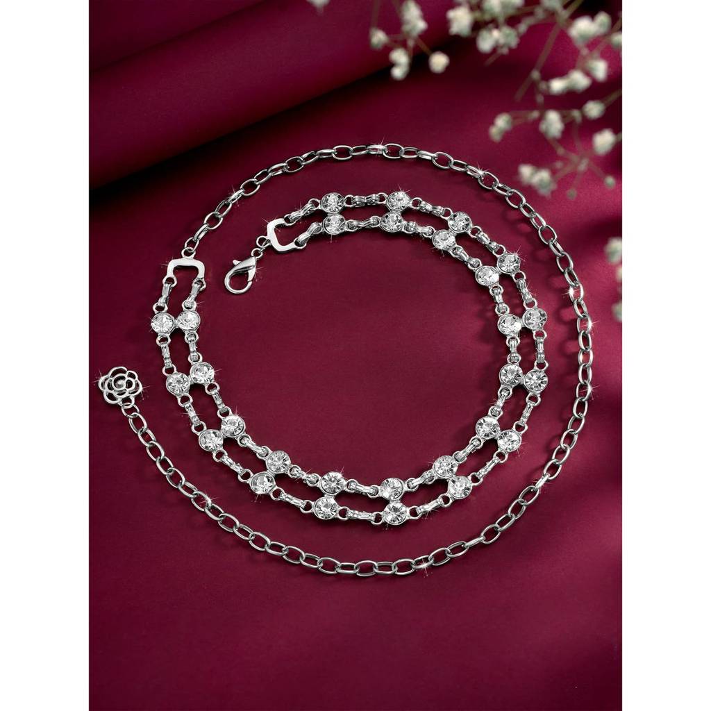 Cubic Zirconia Studded Dress Belly Chain Adjustable Waist Chain Fancy Kamarbandh Belt For Women-Px8Bch004 : PX8BCH004S