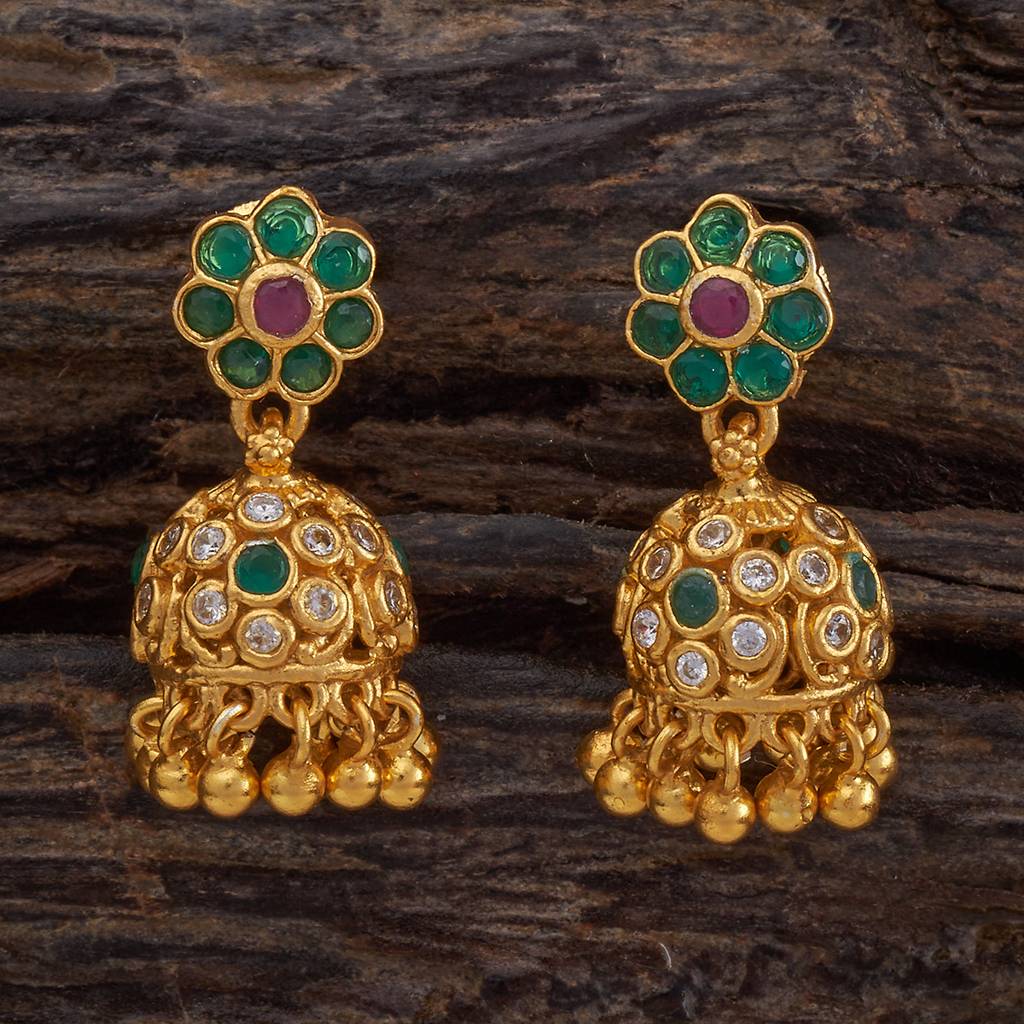 Kushal'S Fashion Jewellery Gold-Plated Ethnic 92.5 Pure Silver Temple Jhumkas-177402 : 428940