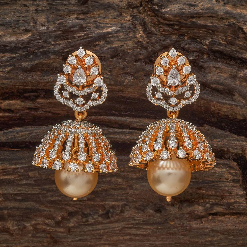 Kushal'S Fashion Jewellery White Rhodium-Plated Party Zircon Jhumkas-184899 : 441431