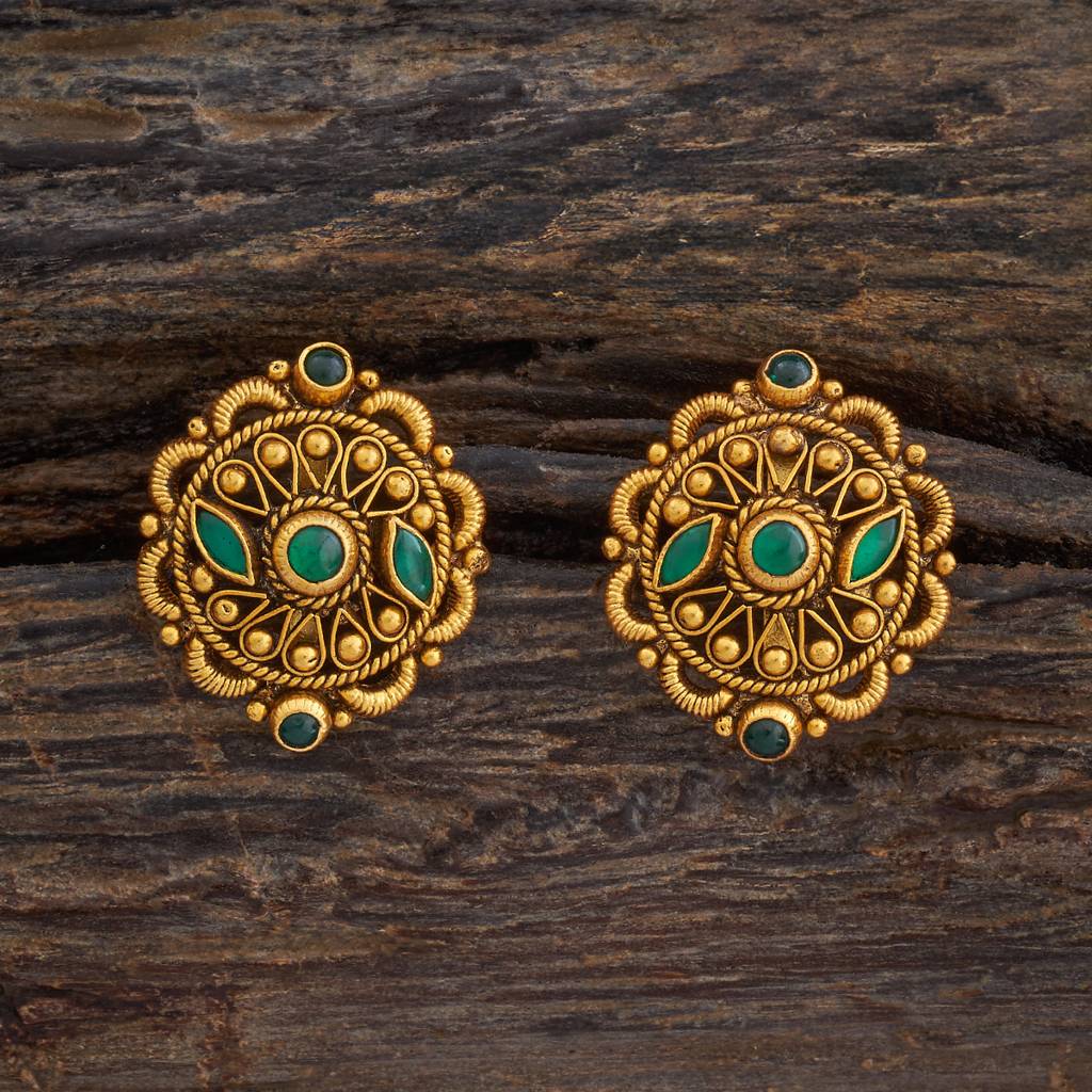 Kushal'S Fashion Jewellery Oxidised Gold-Plated Ethnic 92.5 Pure Silver Temple Studs-177452 : 425387
