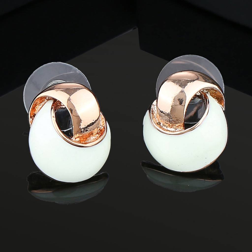 Estele Rosegold Plated White Enamel Stud Earrings For Women : 702708ER