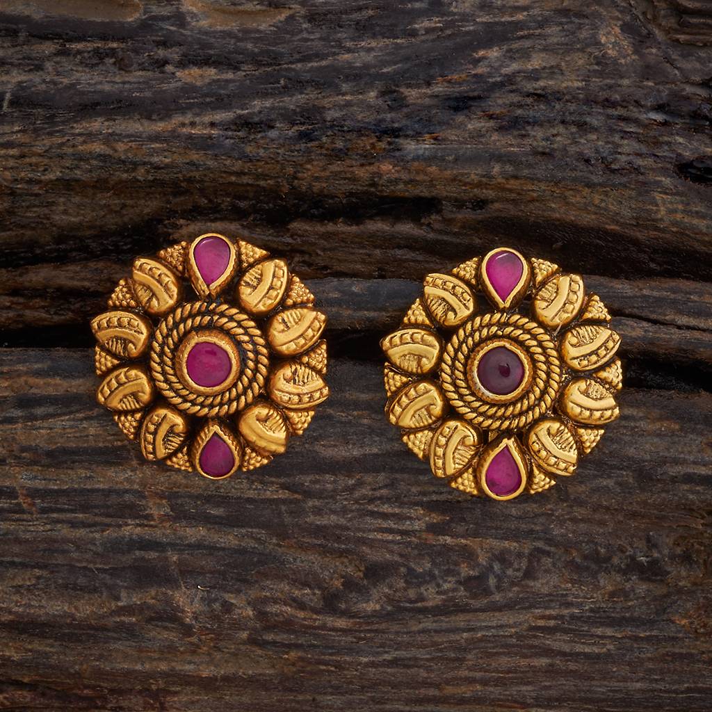 Kushal'S Fashion Jewellery Oxidised Gold-Plated Ethnic 92.5 Pure Silver Temple Studs-177440 : 425374