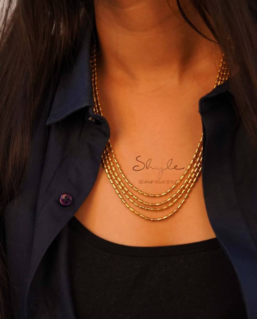 Moh Fine Layered Back Flower Motif Gold Plated Necklace : SN1145