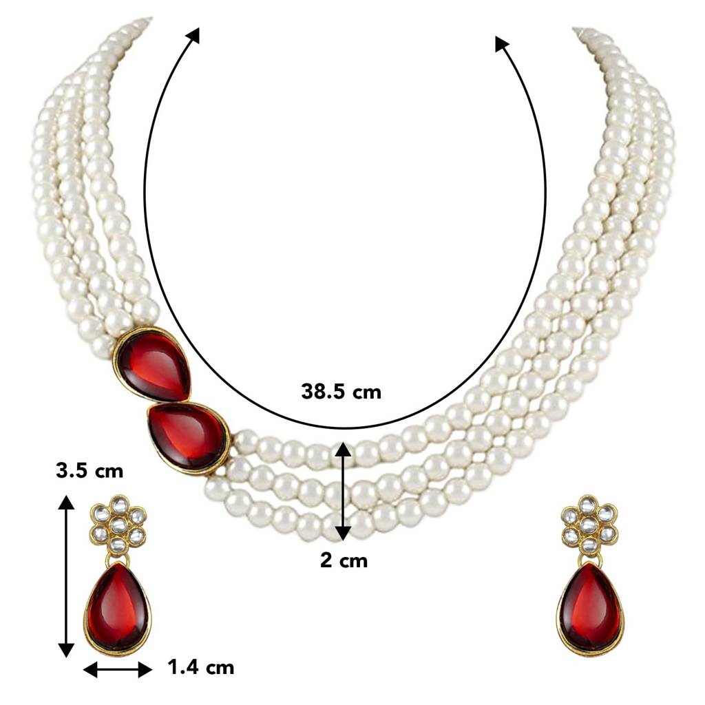 Pearl Mala Necklace & Earrings For Women Girls Traditional Ethnic Jewellery Set-Pf26N1145 : PF26N1145M