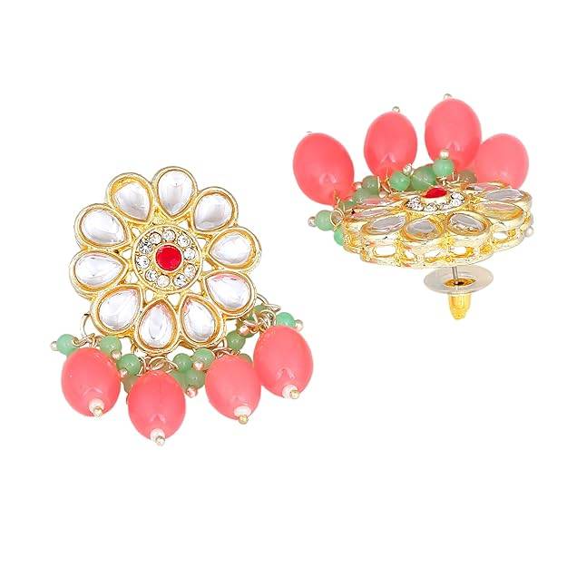 Estele Gold Plated Trendy Gehena Necklace Set & Maang Tikka With Mint Pink Beads For Women : PJ-034-IGMGMPNKERTK
