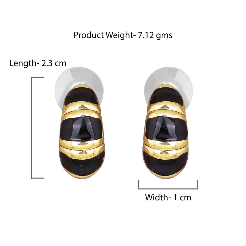 Estele Gold Plated Fancy & Trendy Black Enamel Huggie Earrings For Girls & Women : 671727ER