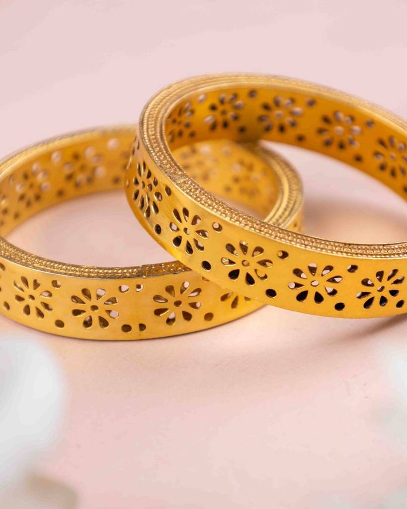 Moh Gold Plated Carved Flower Statement Kada : SKG1077-2-0