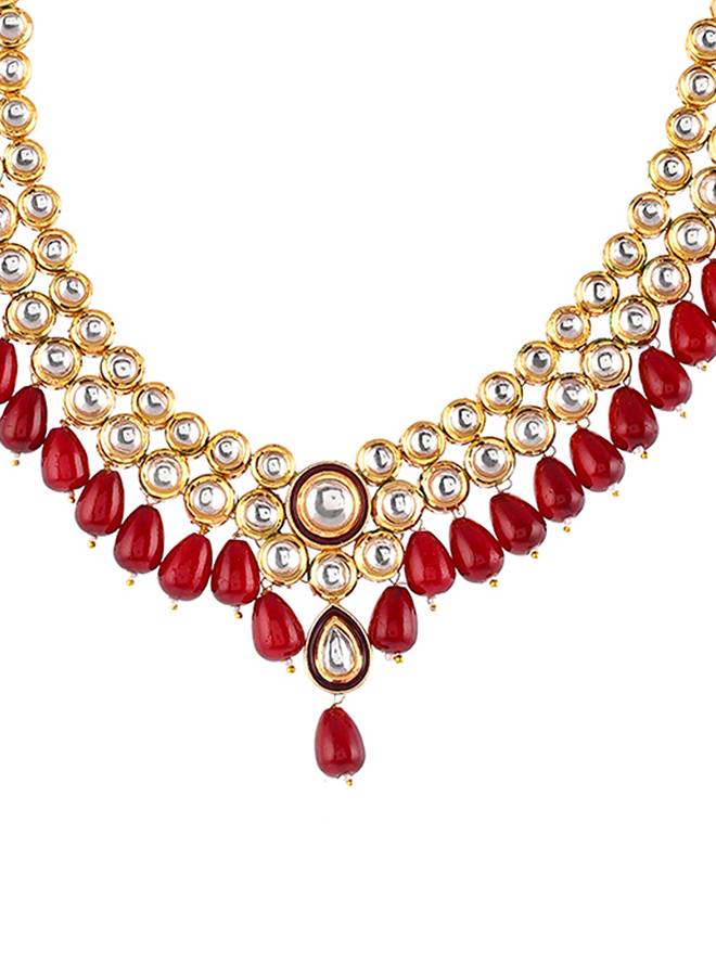 Kundan Elegance Round Cut Gems Beaded Maang Tika Set : 8905124477139