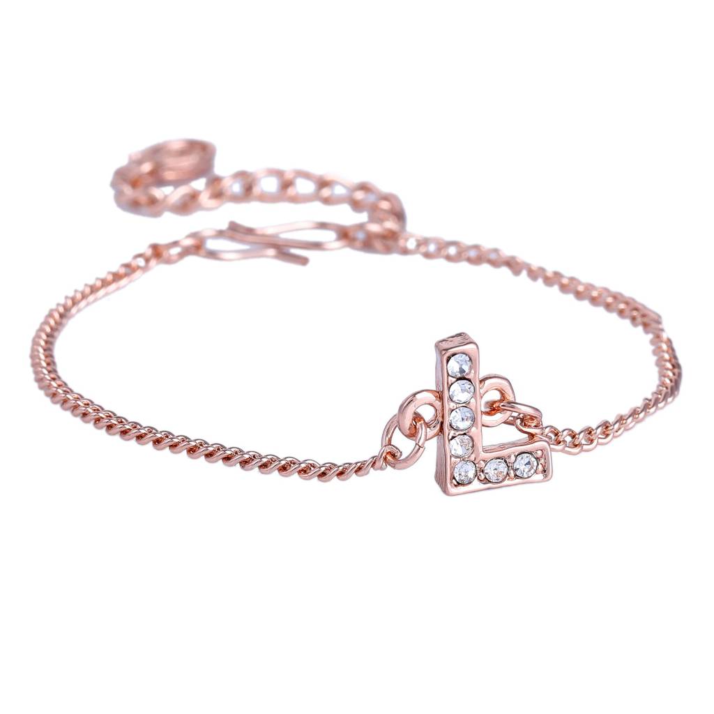 Estele Rosegold Plated Captivating Medium 'L' Letter Bracelet With Crystals For Women : 102178-RG-LBR
