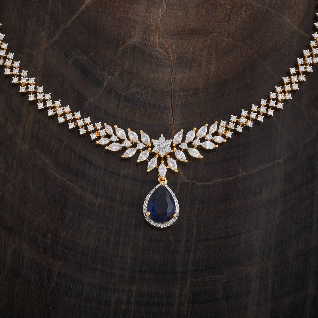 Kushal'S Fashion Jewellery Sapphire Gold-Plated Party Trendy Zircon Necklace And Earring Set  -181015 : 432899