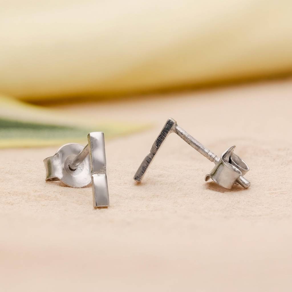 925 Silver Bar Stud Earrings | Minimal Geometric Jewelry Gift : SE_000818