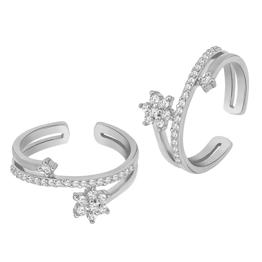 Cubic Zirconia Studded Fancy Toe Ring Adjustable Bichiya Stylish Fashion Jewellery Gift For Women-Pf30Tr34 : PF30TR34S