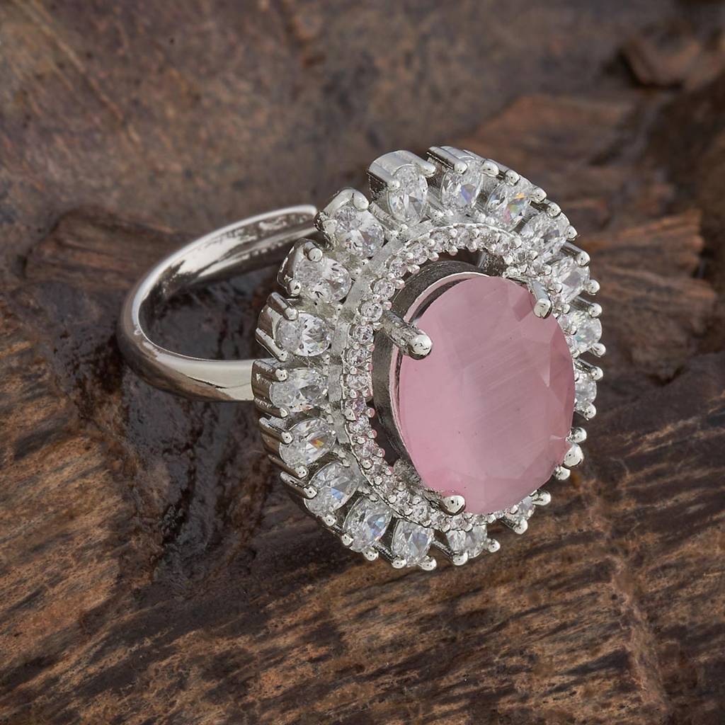 Kushal'S Fashion Jewellery Rhodium-Plated Ruby & Zircon Studded Party Finger Ring-180305 : 431007