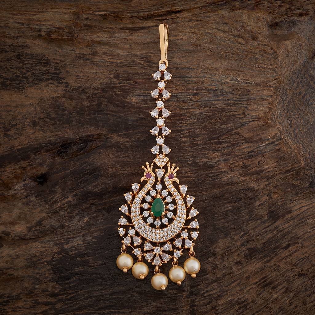 Kushal'S Fashion Jewellery Green Gold-Plated Party Zircon Tikka -421400 : 421400