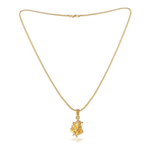 Fashion Jewelry Ganesha Pendant For Men: Gold Plated Divine "Vighnaharta Lord Ganesha" Ganapathi Pendant  : OSAK012-IGPENDANT