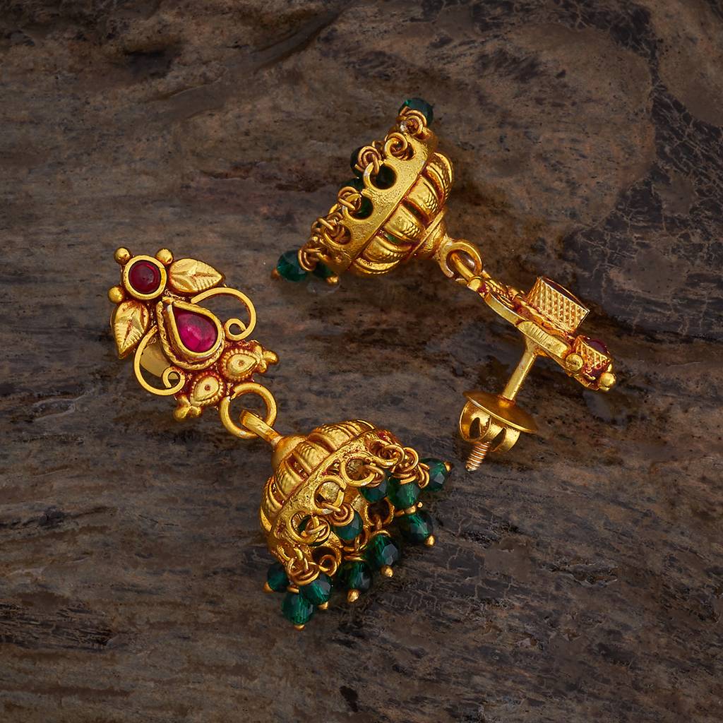 Kushal'S Fashion Jewellery Ruby-Green Gold-Plated Ethnic 92.5 Pure Silver Temple Jhumkas-174155 : 417978