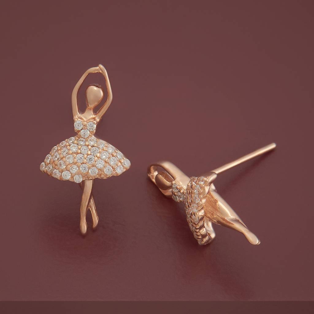 Kushal'S Fashion Jewellery White Rose Gold-Plated Party 92.5 Sterling Silver Studs-180725 : 431953