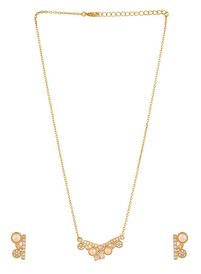 Mother'S Day Dainty Pearls And Cz Pendant Set : 8905124438406