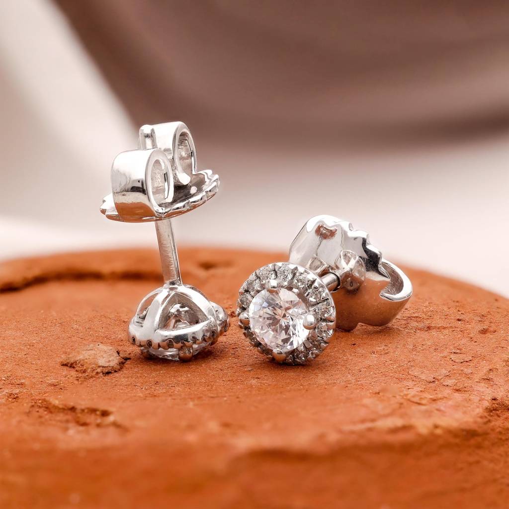 925 Silver Halo Round Cz Diamond Stud Earrings Â Elegant Bridal Gift Jewelry : SE_000623