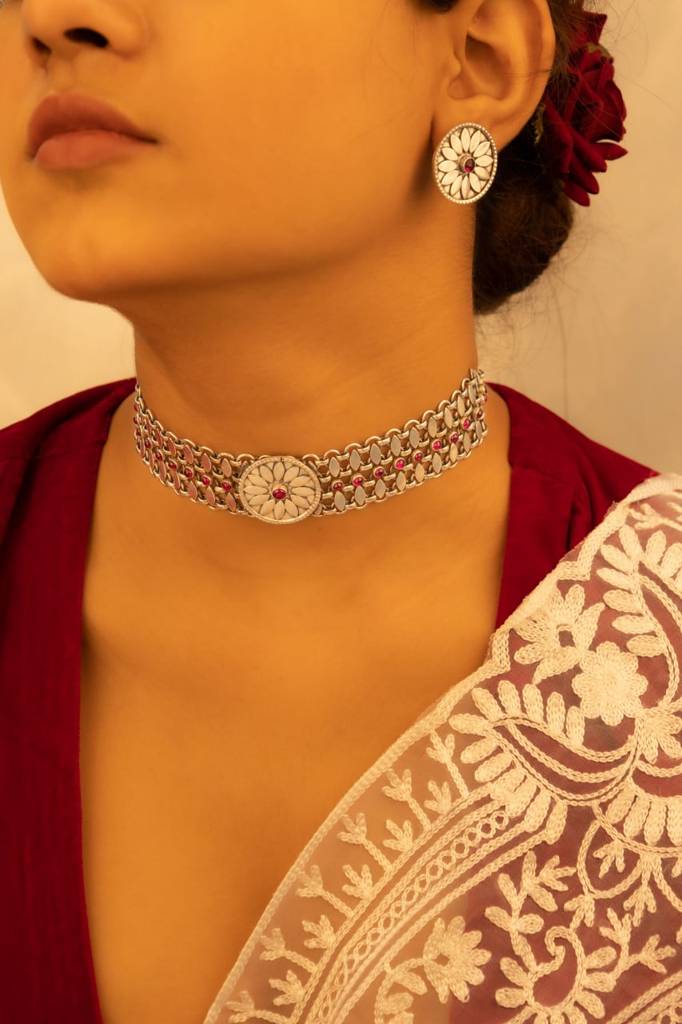Mizoya Flower Motif Raani Jadau Choker Set : SN40608022