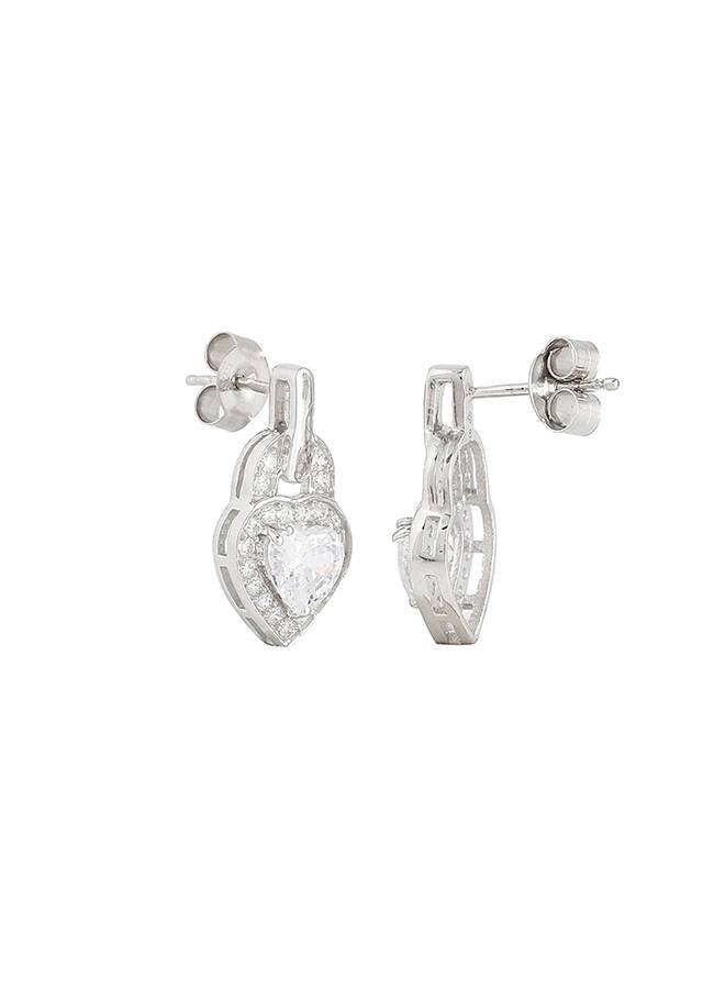 925 Sterling Silver Cz Sea Green Stone Heart Shaped Drop Earrings : 8905124441468