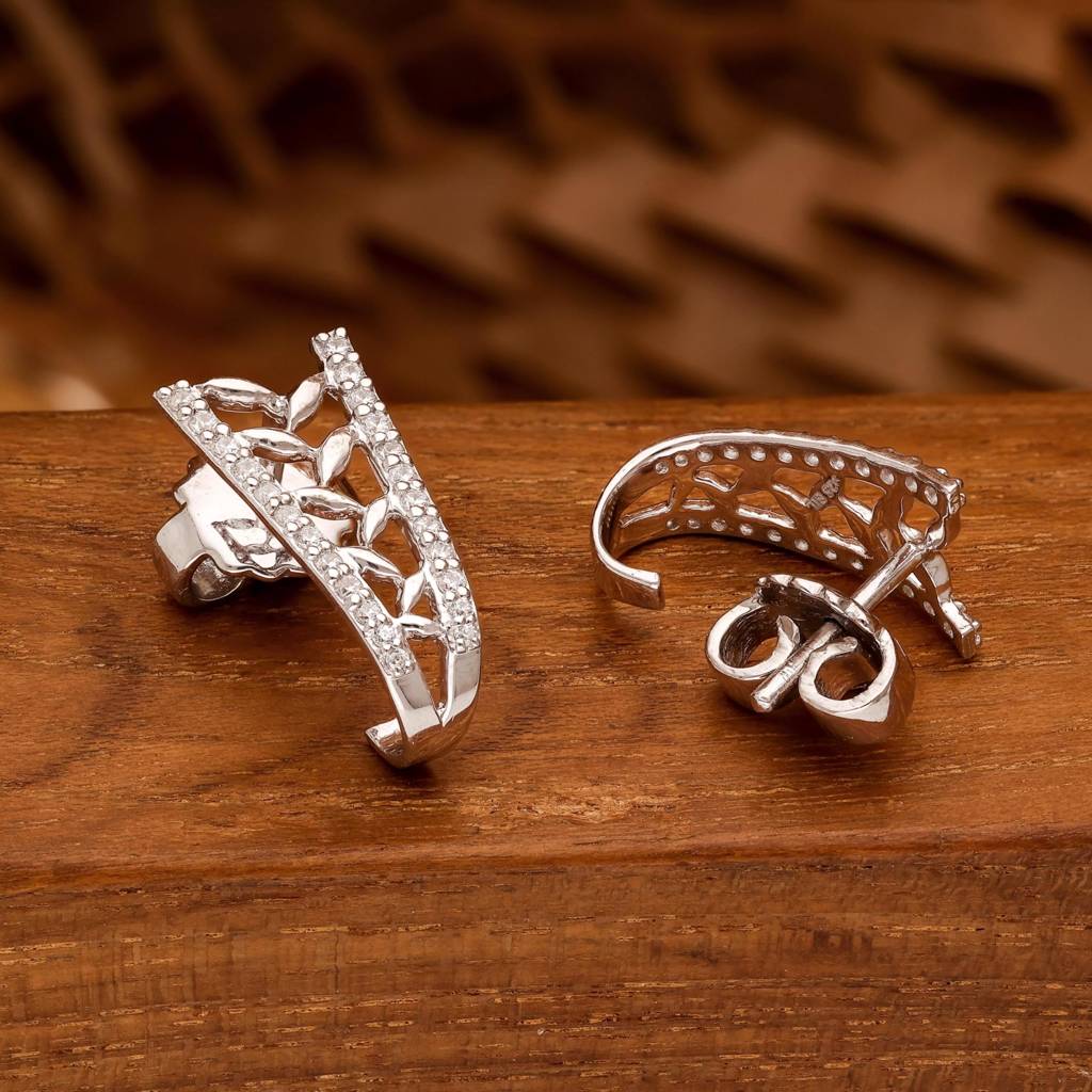 925 Silver Leaf Design Hoop Earrings | Nature Openwork Jewelry : SE_000880