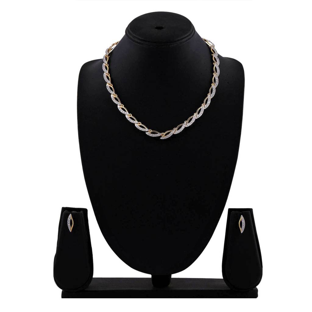 Estele Gold & Rhodium Plated Leaf Designer Jewellery Set With Austrian Crystals : 7173NKER