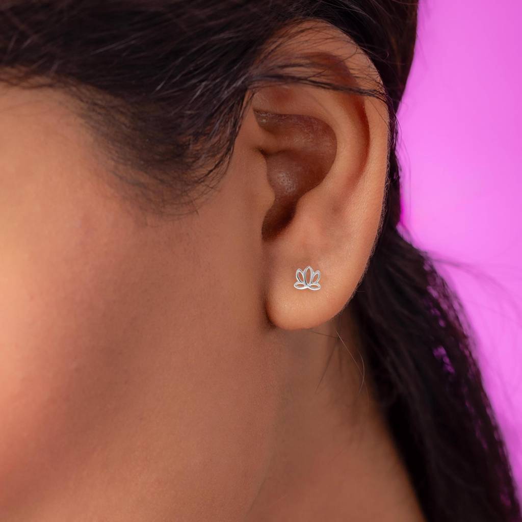 925 Silver Lotus Flower Stud Earrings | Elegant Yoga Jewelry Gift : SE_000811