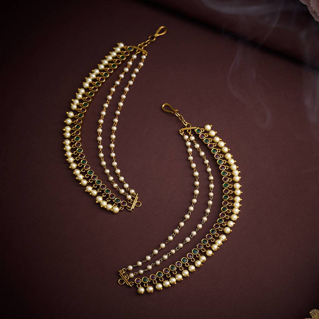 Ruby-Green Gold-Plated Ethnic Antique Hair Matil  -395897 : 395897