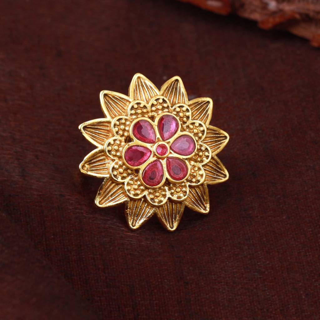 Estele Gold Plated Flower Designer Matte Finish Finger Ring With Ruby Crystals For Women. : AD-148-IGRBRING