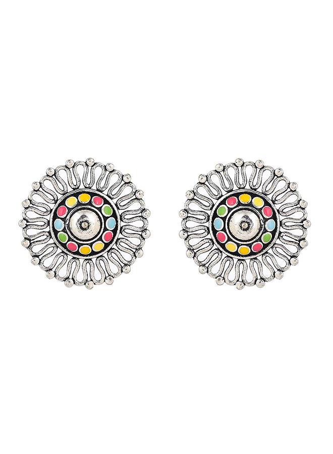 Folklore Enamelled Round Stud Earrings : 8905124477528