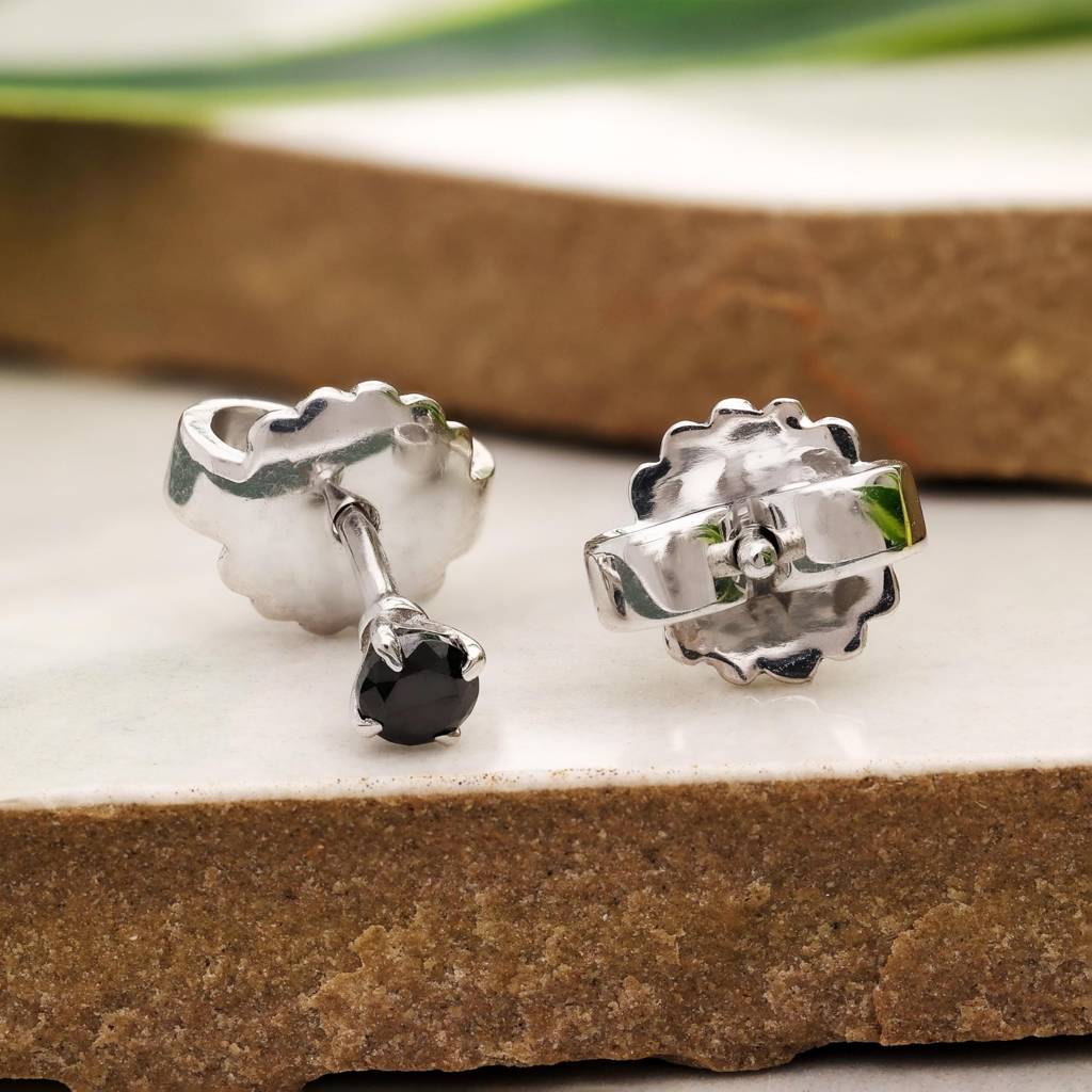 925 Silver Black Diamond Studs | Dainty Dark Stone Gift : SE_000791
