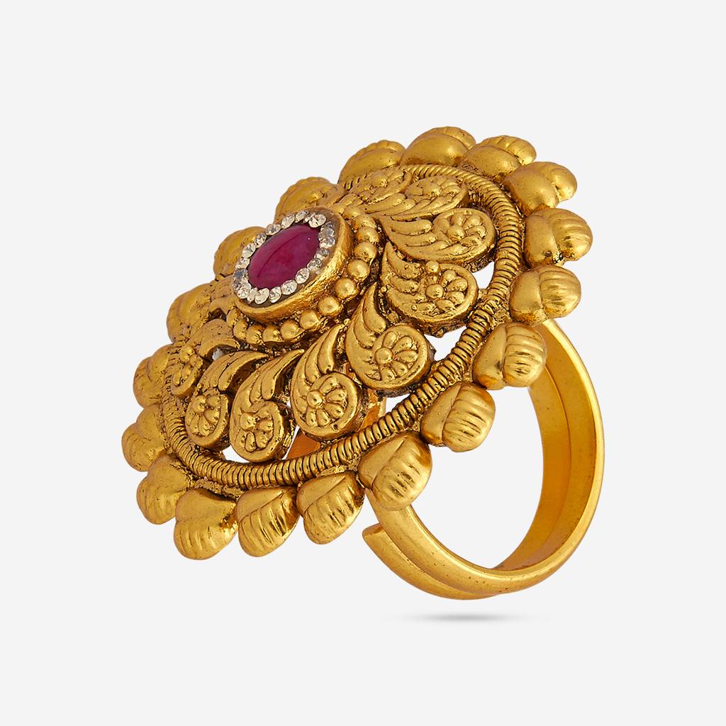Ruby Gold-Plated Ethnic Antique Finger Ring-447880 : 447880