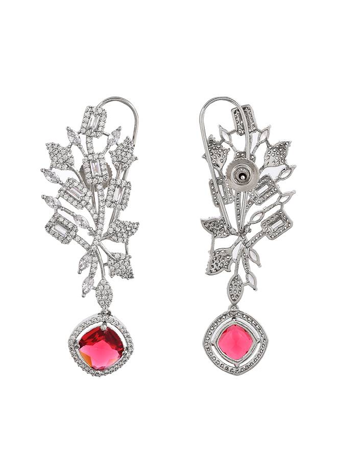 Sparkling Elegance Red Curved Cz Studded Earings : 8905124499636