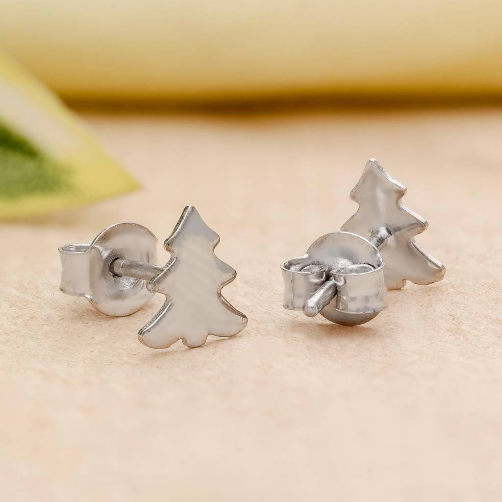 925 Silver Christmas Tree Studs | Festive Holiday Gift : SE_000804