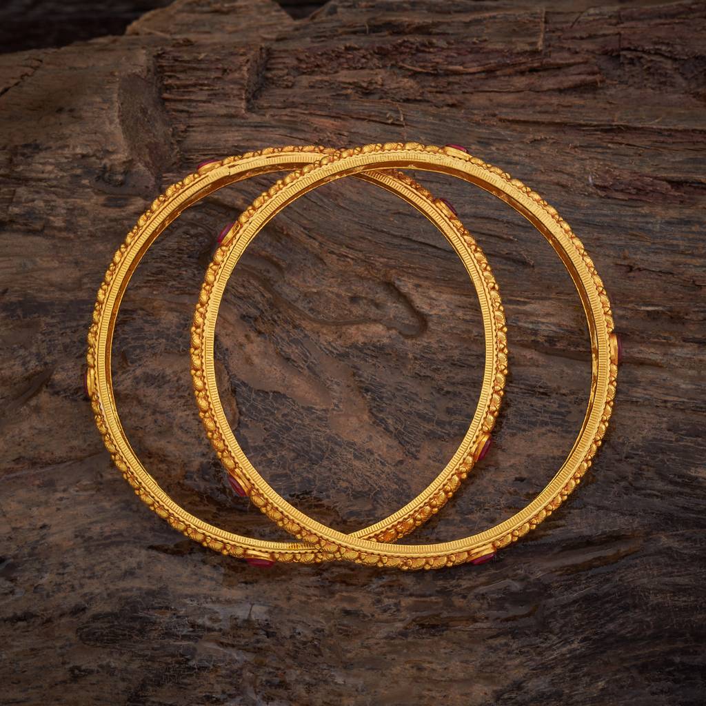 Kushal'S Fashion Jewellery Ruby Gold-Plated Ethnic 92.5 Pure Silver Temple Bangles-177417 : 425472