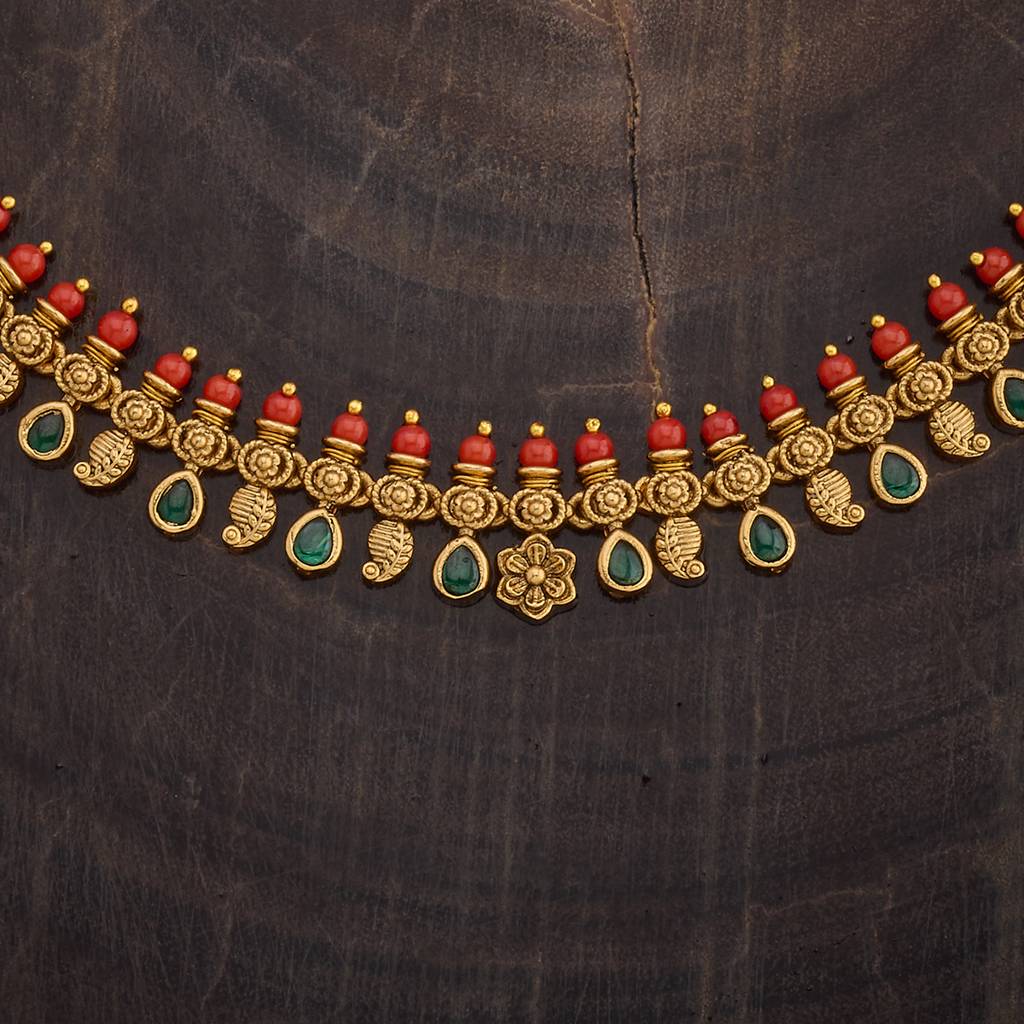 Kushal'S Fashion Jewellery Green Gold-Plated Ethnic Antique Jewellery Set-182757 : 436301
