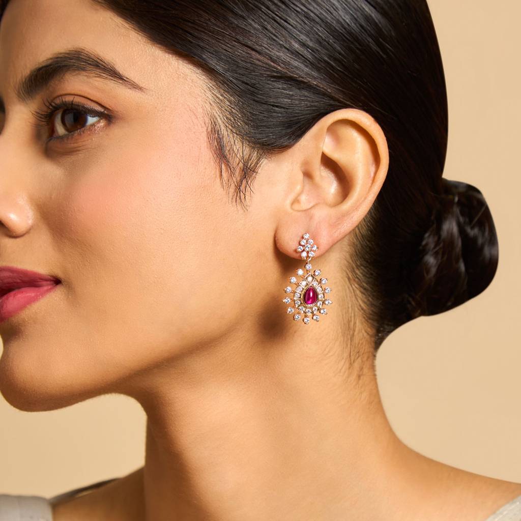 Kushal'S Fashion Jewellery Ruby Gold-Plated Party Zircon Drop Earrings-173953 : 417552
