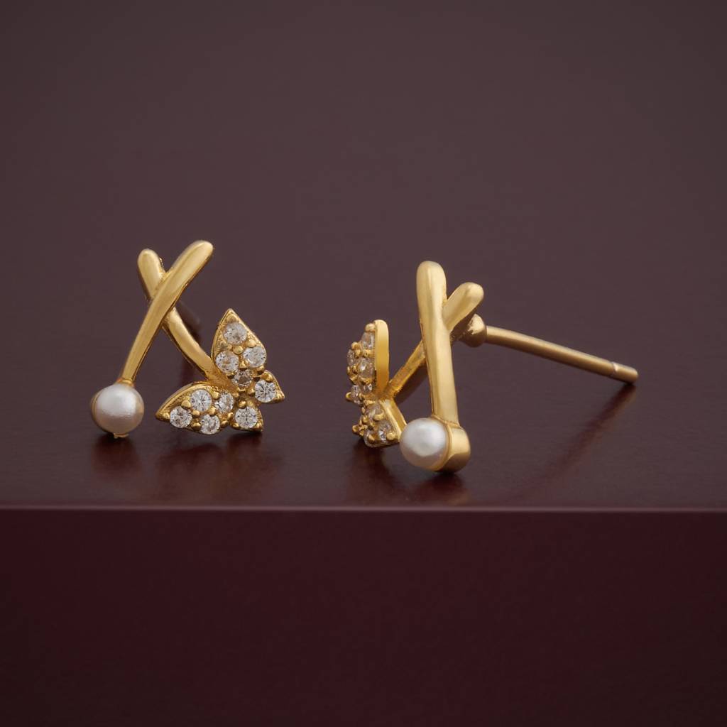 Kushal'S Fashion Jewellery Pearl Plated Synthetic & Zircon 92.5 Sterling Silver Studs-183148 : 437313