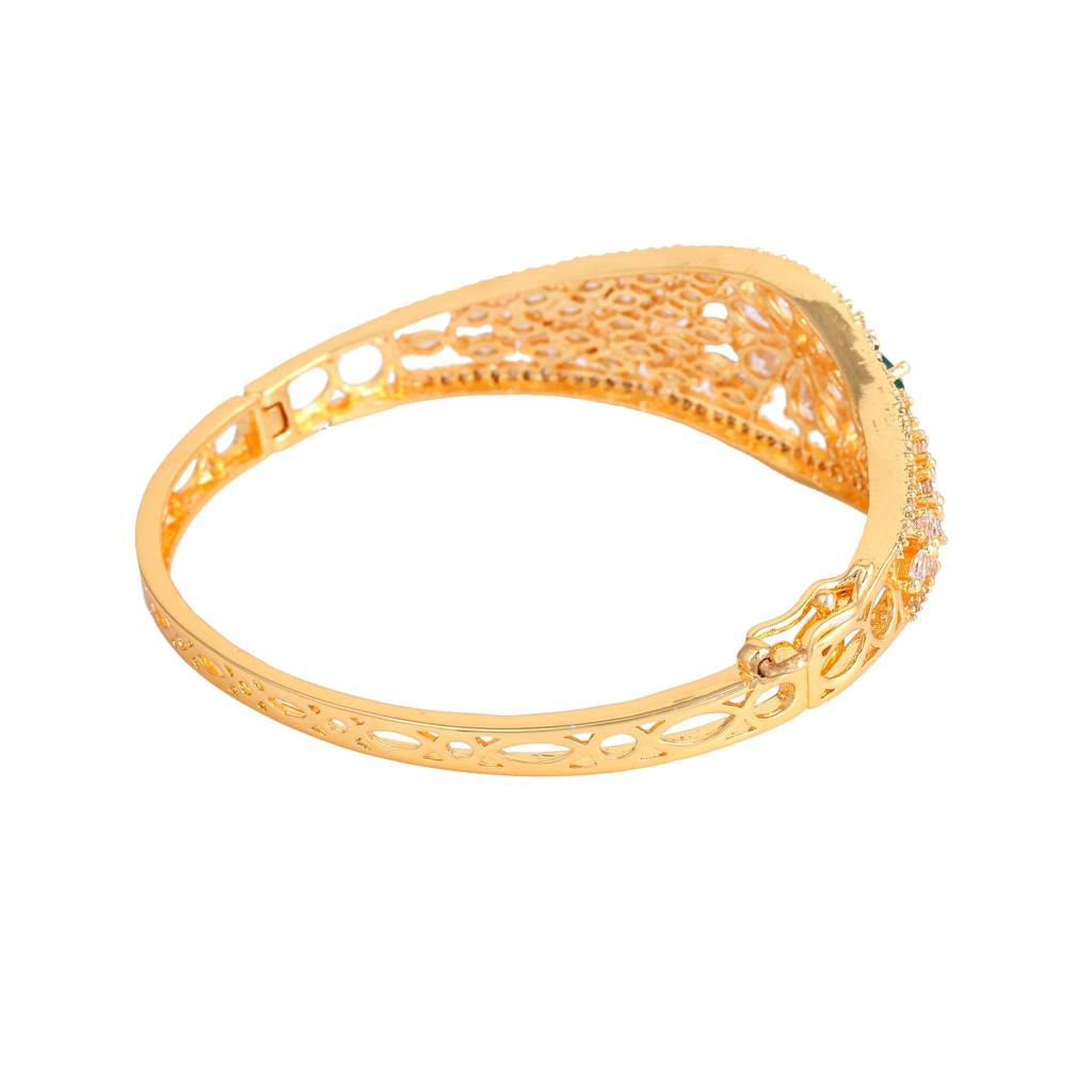 Estele Royal Shine Gold Plated American Diamond Bracelet With Green & White Stones | A Statement Of Grandeur : AD-072-IGWEGNBR