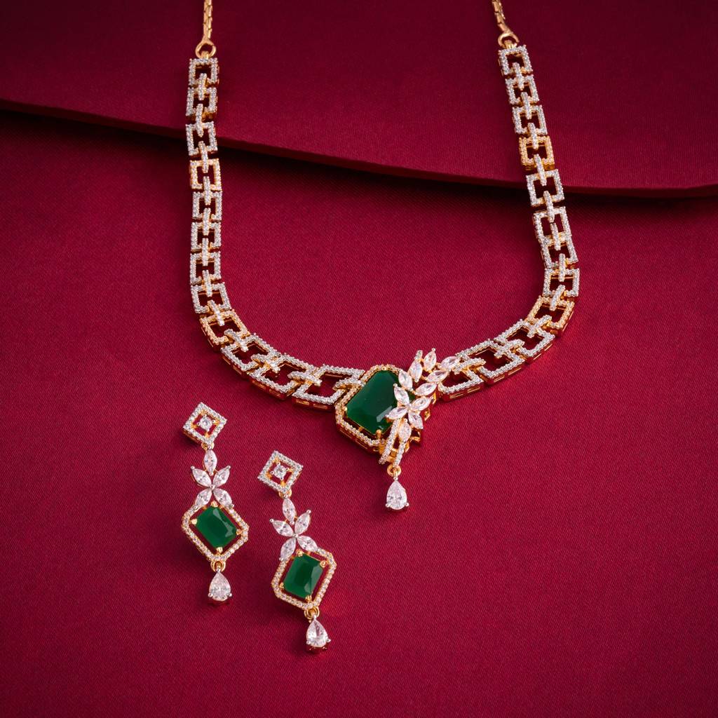 Gold-Plated Party Zircon Jewellery Set - 453995 : 453996