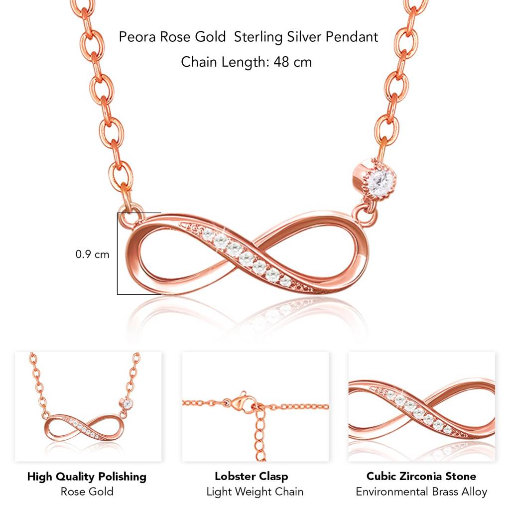 Rose Gold Plated Cubic Zirconia Studded Infinity Design Pendant Chain Necklace Stylish Fashion Jewellery For Women : PX8P180C